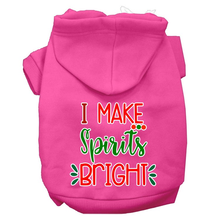 I Make Spirits Bright Screen Print Dog Hoodie Bright Pink XS